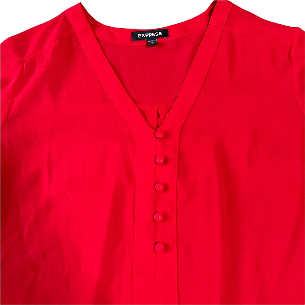 Express Split Neck Roll Sleeve Blouse - image 2